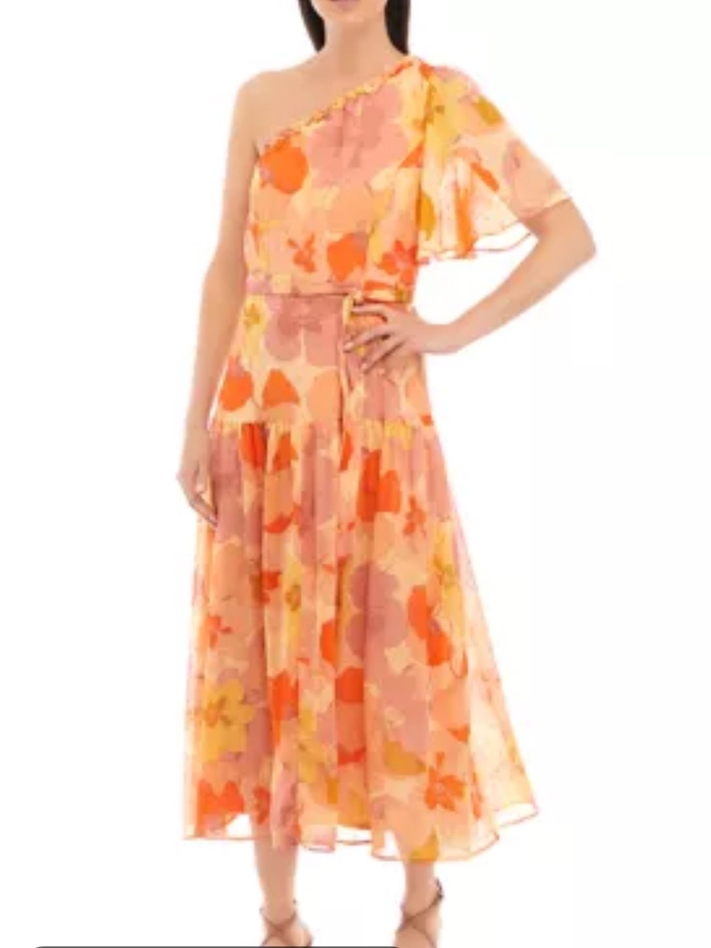 Taylor Floral Asymmetrical One-Shoulder Midi Dress